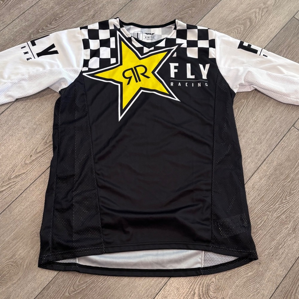 Fly Racing Motocross Jersey Mens Large Black Rockstar Energy Kinetic MX BMX Gear
